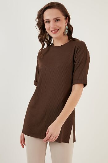 Lela Oversize Crew Neck Slit Detailed Blouse Blouse 5863683