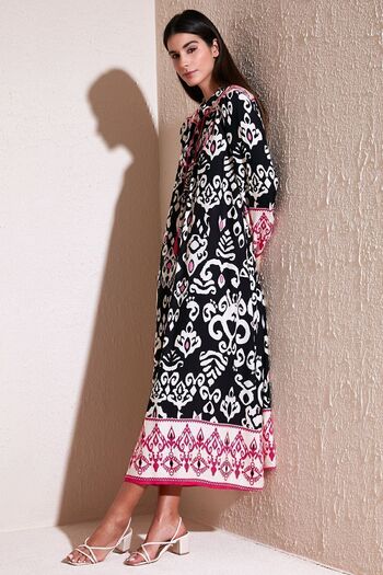 Lela Modest Patterned Regular Fit Tied V-Neck Maxi Dress 611el510
