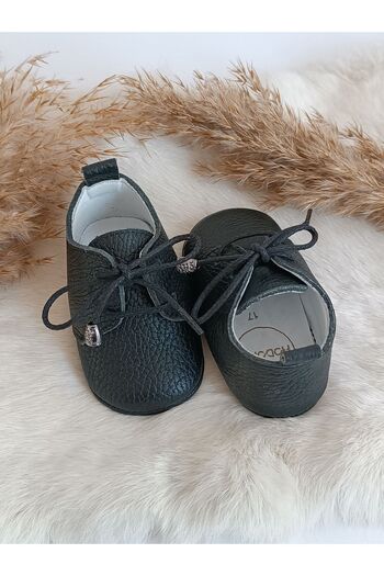 Hodore Alfa Black Genuine Leather Baby Loafers