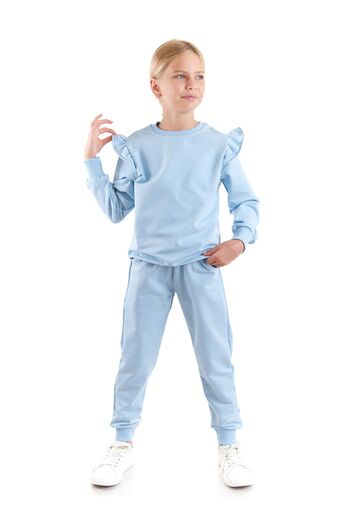 AHENGİM Kids Kız Çocuk Fırfır Detaylı Trend Eşofman Takımı Pamuklu Ak2515