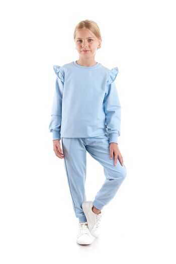AHENGİM Kids Kız Çocuk Fırfır Detaylı Trend Eşofman Takımı Pamuklu Ak2515