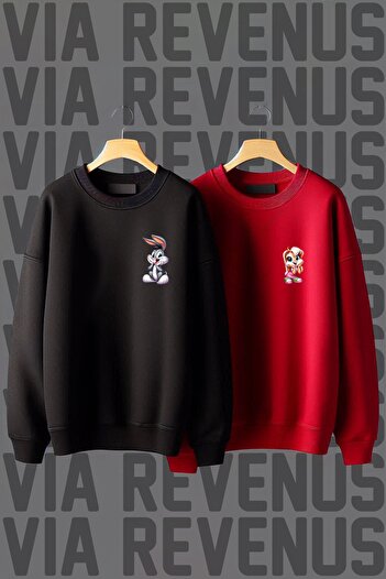 Vordevia Cute Lola Bugs Bunny Printed Crew Neck 3 Thread Raised Wide Fit Dear Sweatshirt