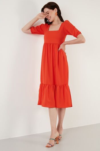 Lela Comfortable Fit Square Neck Flounce Long Dress Dress