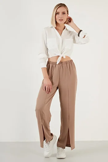 Lela Elastic Waistband Slit Comfortable Cut Trousers Women's Trousers 6057038
