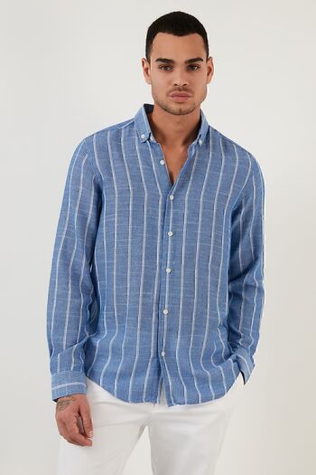 Buratti Pamuklu Çizgili Regular Fit Düğmeli Yaka Gömlek Erkek Gömlek Cf21s112480