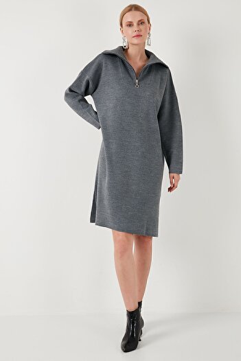 Lela Knitwear Dress - Half Zipper and Slit 4615213