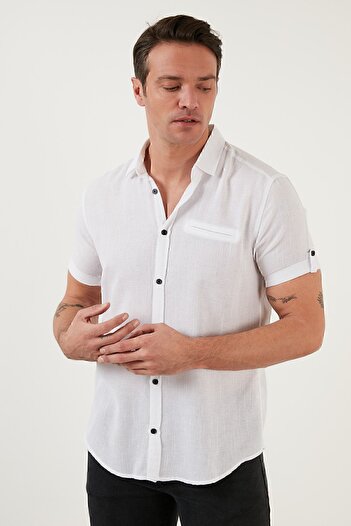 Buratti 100% бавовна, льняний вигляд, slim fit, короткий рукав, чоловіча сорочка Cf21s111766