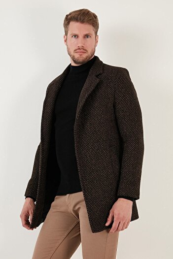 Buratti Slim Fit Tek Yırtmaçlı Düğmeli Dik Yaka Kaşe Kaban Erkek Kaban 5840110