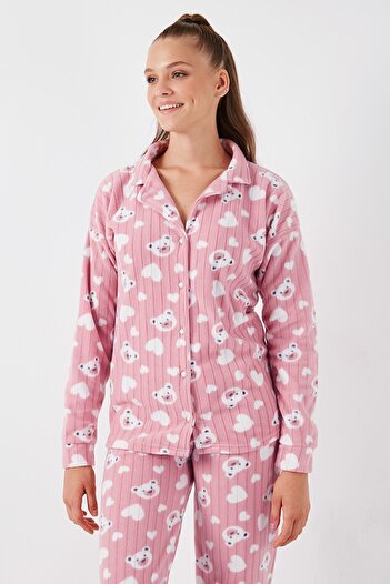 Lela Standart Fit Düğmeli Polarlı Pijama Takımı  PİJAMA TAKIMI 6095617