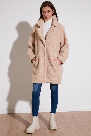 Lela Oversize Lined Pocketed Plush Teddy Coat Coat 497teddy