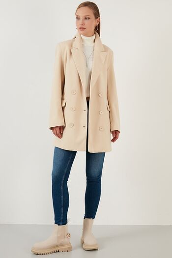 Lela Oversize Μακρύ παλτό με διπλό κουμπί με τσέπες 6230058