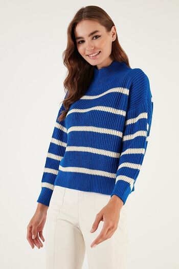 Lela Striped Stand Collar Winter Sweater SWEATER 4616118