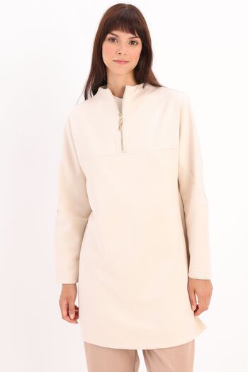 ALLDAY Beige Open Stand Collar and Zippered Robe Tunic