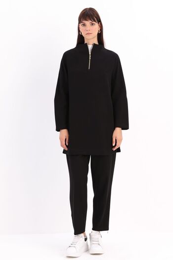 ALLDAY Black Zippered Stand Collar Robe Tunic