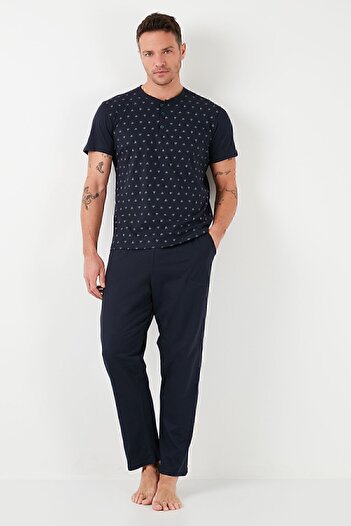 Buratti Cotton Elastic Waist Regular Fit Short Sleeve Pajama Set Men's Pajama Set6572009