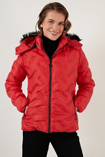 Lela Removable Hooded Stand-up Collar Coat with Faux Fur Collar 5760089