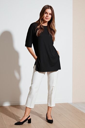 Lela Oversize Crew Neck Slit Λεπτομερής μπλούζα Γυναικεία ΜΠΛΟΥΖΑ 5863683