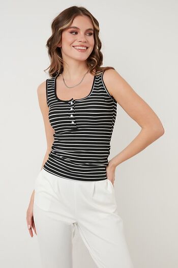 Lela Striped Slim Fit Buttoned Undershirt -5864060