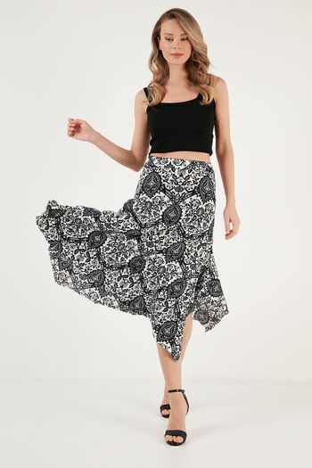 Lela Patterned Slim Fit Asymmetrical Midi Skirt SKIRT5865621