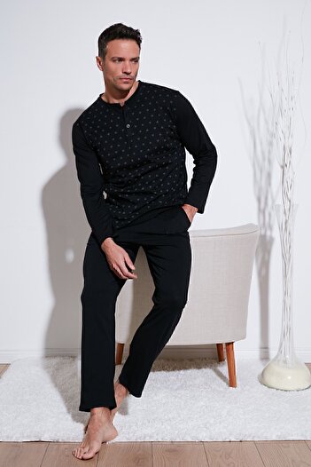 Buratti Cotton Elastic Waist Regular Fit Long Sleeve Pajama Set Men's Pajama Set6572008