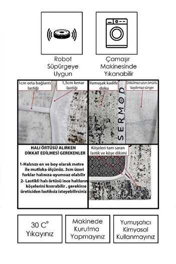 Sermod 10069-süngerli Gri Kadife Efektli Kaymaz , Halı Örtüsü