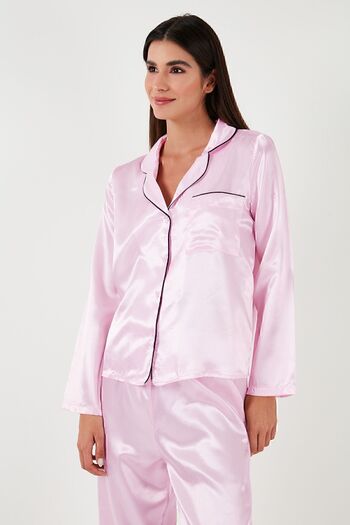 Lela Gömlek Yaka Rahat Kesim Bol Paça Saten Pijama Takımı Pijama Takımı 6110374
