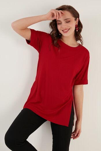 Lela Oversize Crew Neck Slit Detailed Blouse Blouse