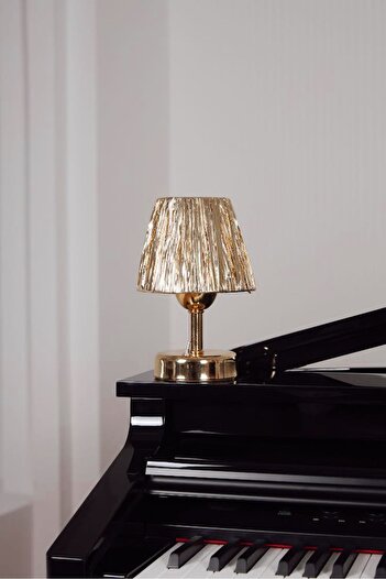 Maison Avf Modern Led Kablosuz Masa Lambası Üst Gold Varak Alt Parlak Gold Ayaklı Dekor Abajur Aydınlatma
