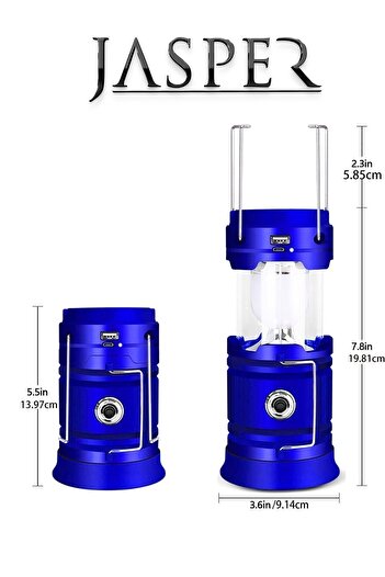 JASPER JPR-5800 Katlanabilir Kızaklı Güneş Enerjili Şarj Kablolu Ledli Kamp Piknik Lambası