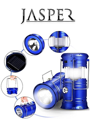 JASPER JPR-5800 Katlanabilir Kızaklı Güneş Enerjili Şarj Kablolu Ledli Kamp Piknik Lambası