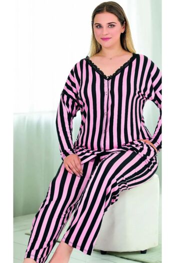 Cooqpoo Size 2Xl-3Xl-4Xl Pajamas Set with Black Stripes on Pink