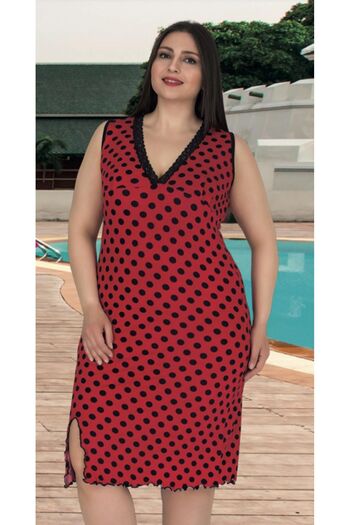 Cooqpoo Red Polka Dot Plus Size Tunic Dress Nightgown - 2xl-3xl-4xl