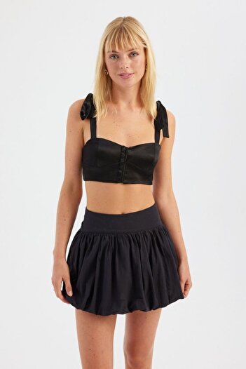 Hiccup Heart Collar Tie Crop Top
