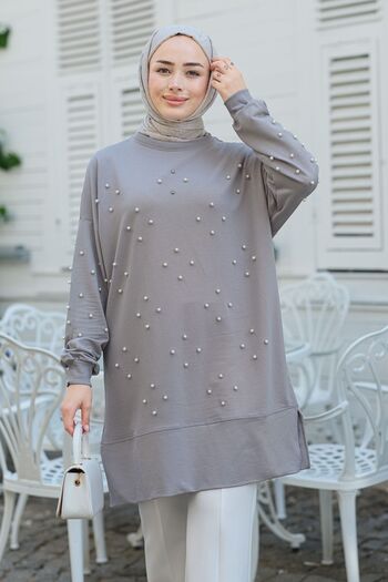 LOCCO Gray Tunic - Bead Detailed