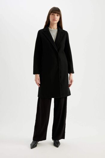DeFacto Long Stamp Coat Regular Fit Double Breasted Lapel Snap Closure with Pockets A1090Ax24Au