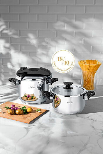 Nehir 4 Piece Stainless Matic Silver Steel Cookware Set - with Pressure