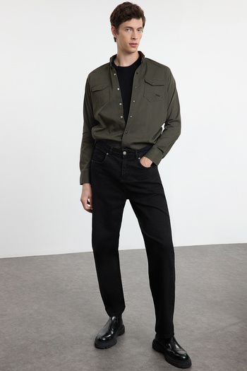 Trendyol Collection Dark Khaki Regular Double Pocket Denim Jeans Shirt Tmnss24Go00081