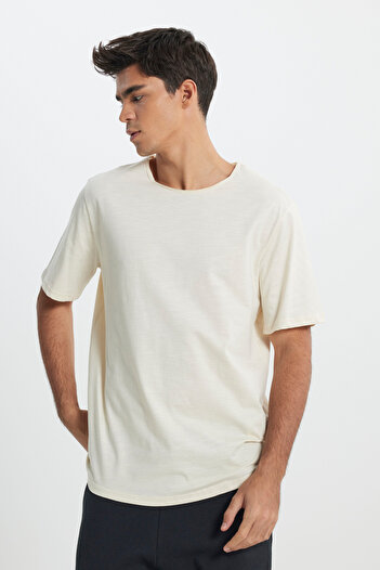 Lee Beige Color - 100% Cotton, Crew Neck, Regular Fit T-Shirt