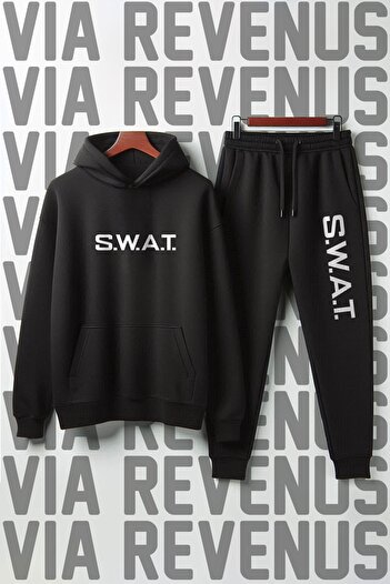 Vordevia S.W.A.T. (Στρατός Ειδικών Ενοτήτων Ενότητας Τακτικής Ενότητας) Σετ αθλητικής φόρμας με κουκούλα από μαλακό ύφασμα με στάμπα Unisex