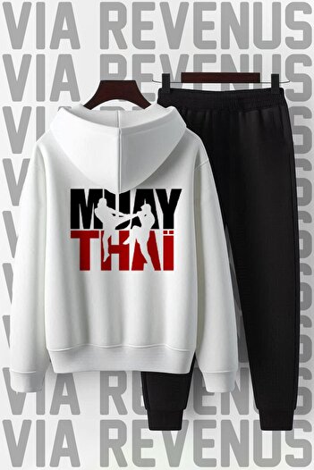 Vordevia Unisex Muay Thai Printed - Σετ αθλητικών φόρμες με μαλακή κουκούλα με φαρδιά εφαρμογή