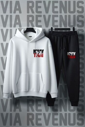 Vordevia Unisex Muay Thai Printed - Σετ αθλητικών φόρμες με μαλακή κουκούλα με φαρδιά εφαρμογή