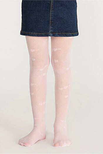 Penti Pretty Twin Hearts Pink Patterned Thin Pantyhose