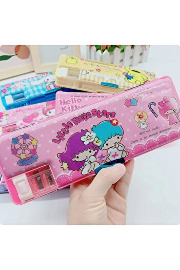 TOYFEST Double Sided Multi-Compartment Pencil Case with Sharpener - Little Twin Stars - 23 CM