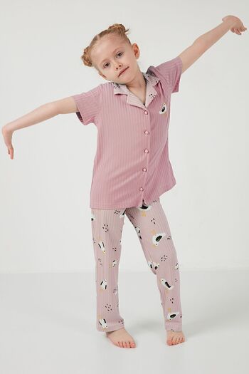 Lela Printed Pajama Set for Girl - Elastic Waist, Shirt Collar, Short Sleeve6576001