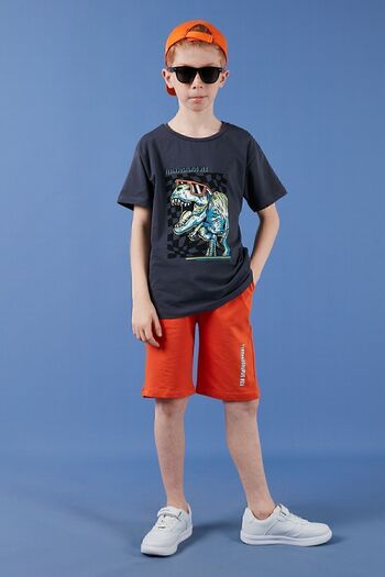 Lela Cotton Regular Fit Crew Neck Shorts Top and Bottom Set Boy's Suit6212016