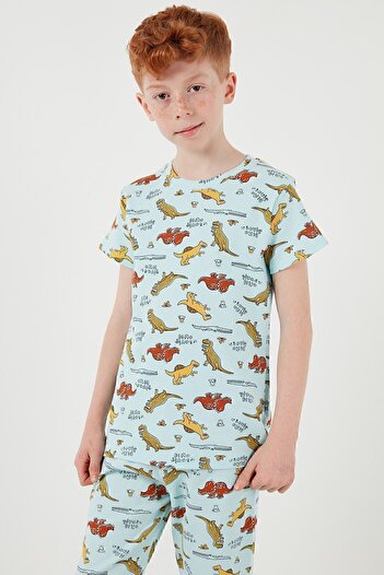 Lela Patterned 100% Cotton Crew Neck Pajama Set Boy's Pajama Set6651001