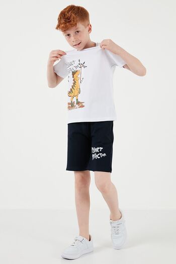 Lela Cotton Regular Fit Crew Neck Shorts Top and Bottom Set for Boys6212009