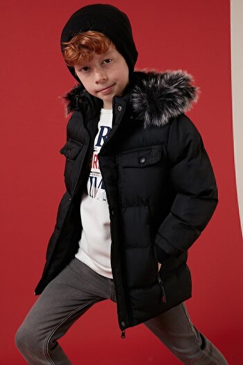 Lela Plush Lined Removable Hooded Puffer Coat Boys' Coat 5760023