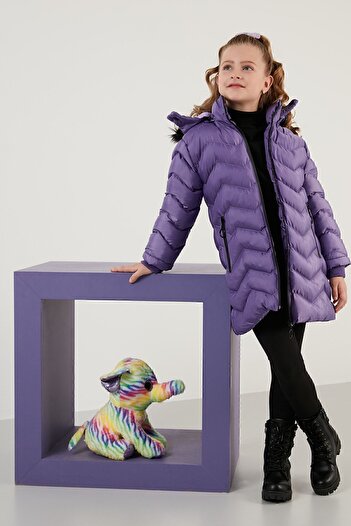 Lela Plush Lined Faux Fur Collar Removable Hooded Winter Girl's Coat 5766041
