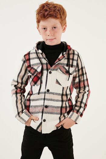 Lela Hooded Pocket Plaid Lumberjack Shirt Boy Shirt Cf22w814672
